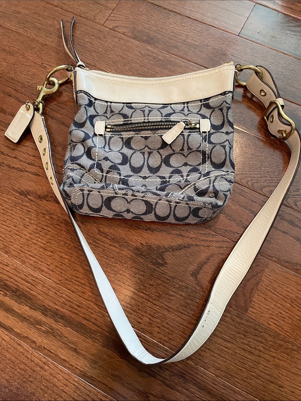 Coach Khaki Signature Canvas Crossbody with Chalk Trim
